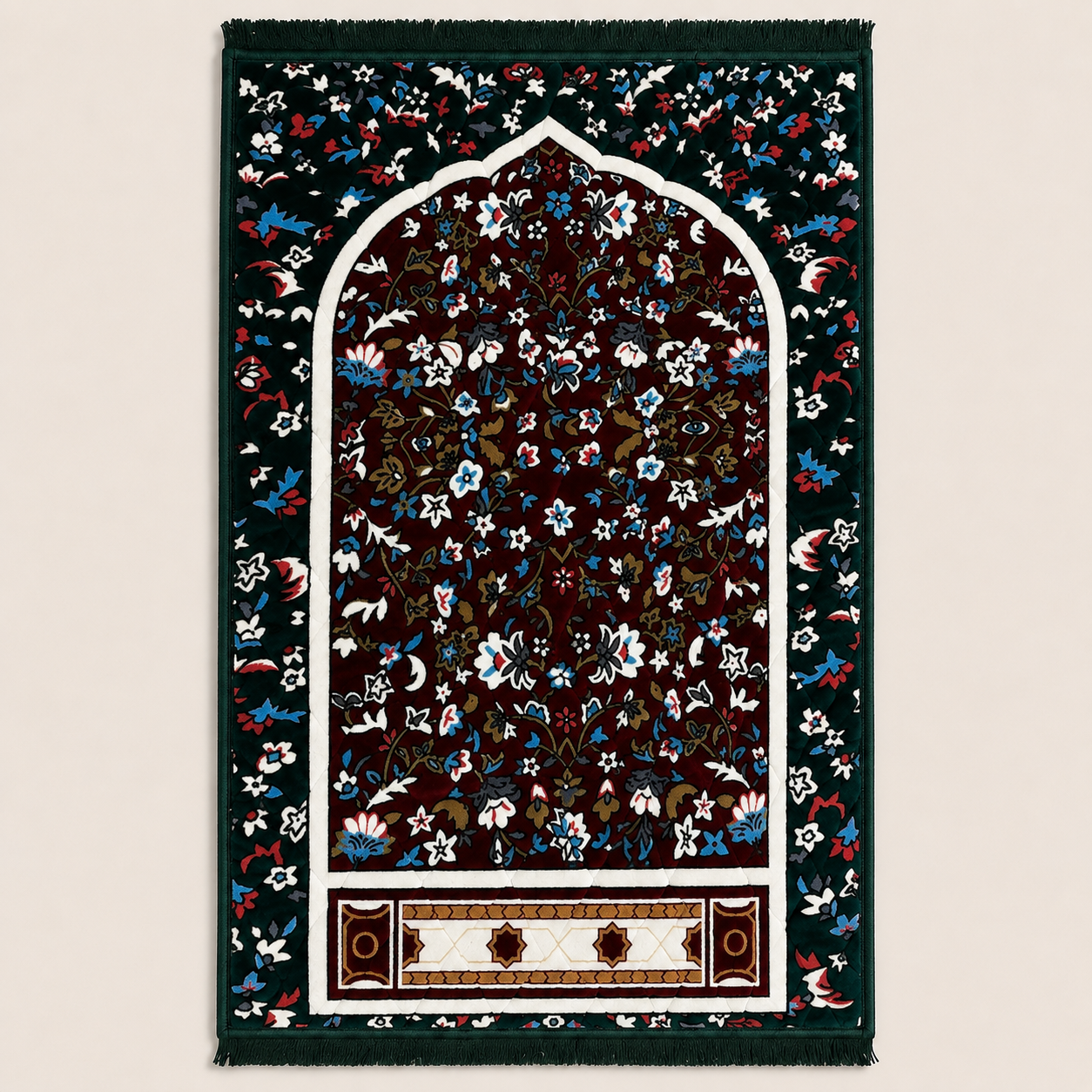 Luxury Emerald Green Floral Prayer Mat (Janamaz) 80×120 cm | Naqsh e Pehchan