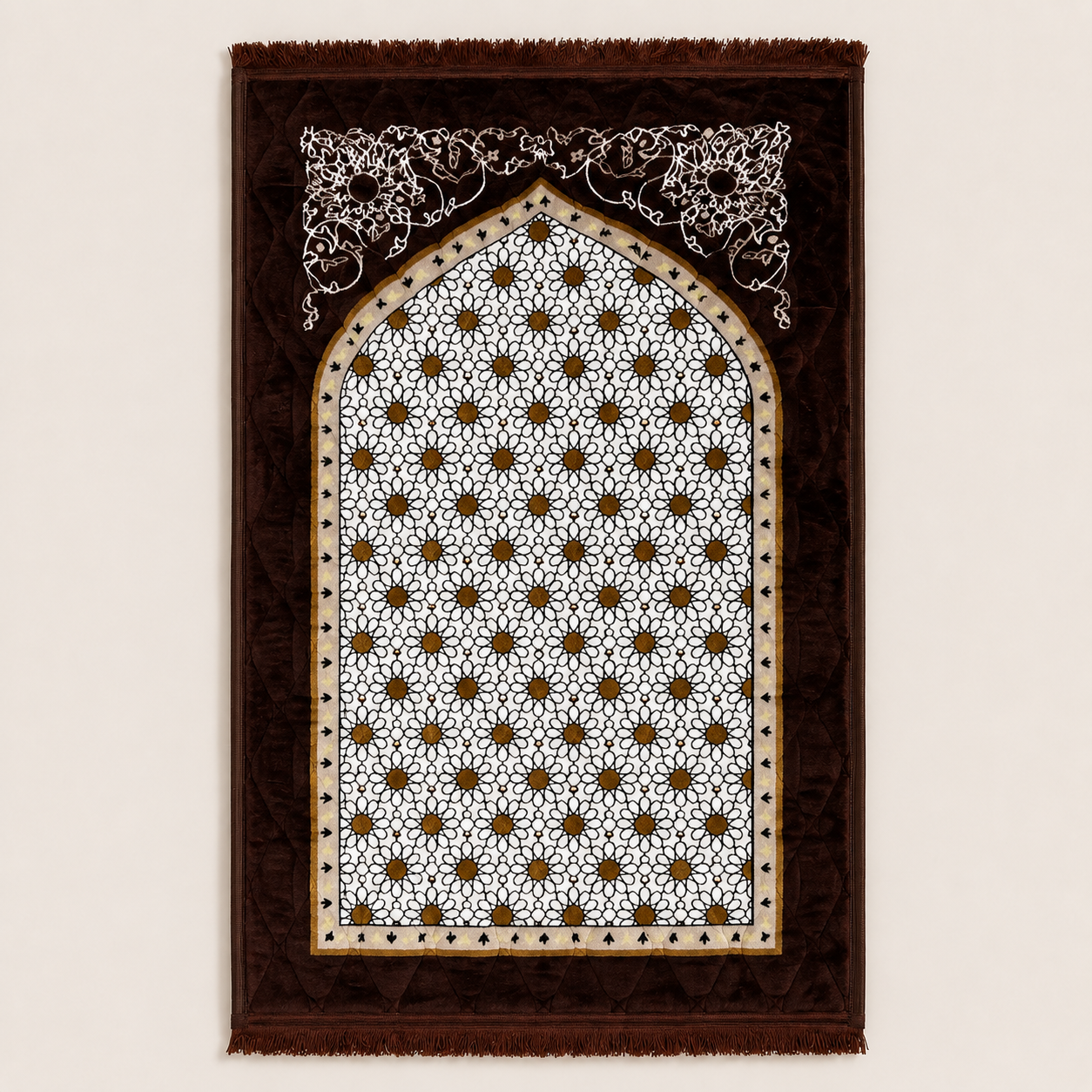 Luxury Dark Brown Floral Prayer Mat (Janamaz) 80×120 cm | Naqsh e Pehchan