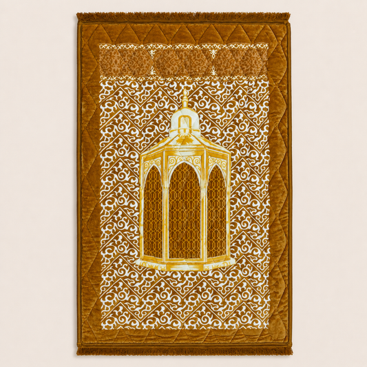 Luxury Mustard Gold Lantern Prayer Mat (Janamaz) 80×120 cm | Naqsh e Pehchan