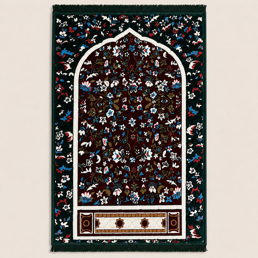 Luxury Emerald Green Floral Prayer Mat (Janamaz) 80×120 cm | Naqsh e Pehchan