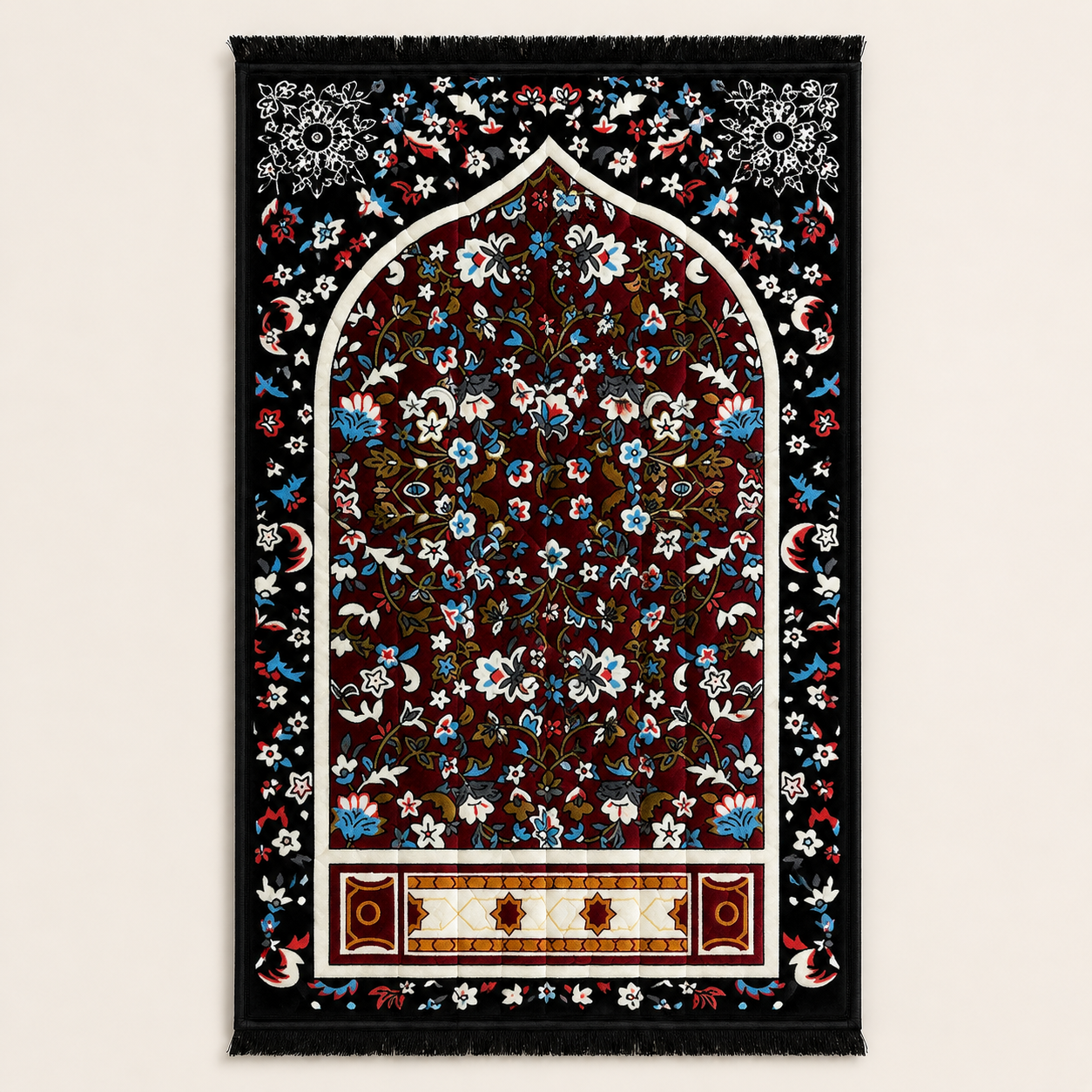 Luxury Black Floral Prayer Mat (Janamaz) 80×120 cm | Naqsh e Pehchan