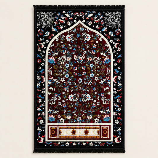 Luxury Black Floral Prayer Mat (Janamaz) 80×120 cm | Naqsh e Pehchan