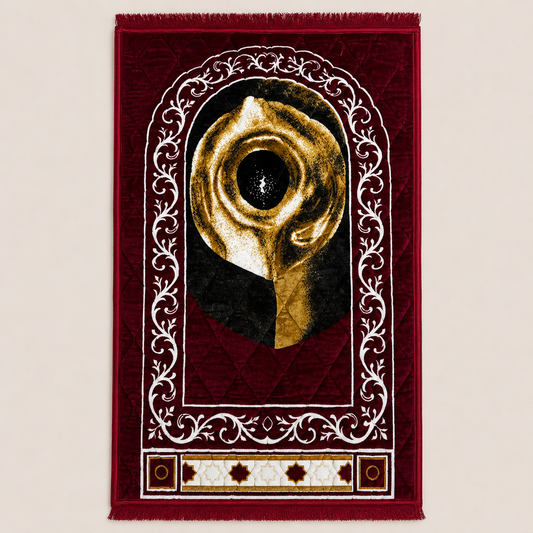 Luxury Burgundy Kaaba Prayer Mat (Janamaz) 80×120 cm | Naqsh e Pehchan